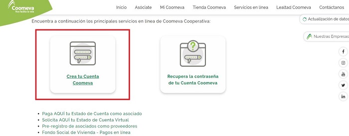 Cuenta Coomeva-servicios en línea-Crear